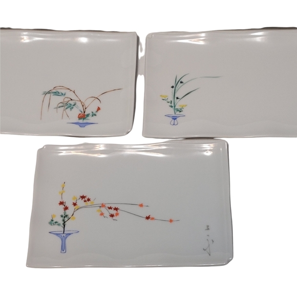 5 Japanese Porcelain Rectangular Handpainted Appetizer Dessert Sushi Plates - Picture 3 of 14
